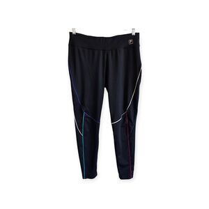 Fila Sport Workout Legging Pants Black Multi Color Striped Womens Size L